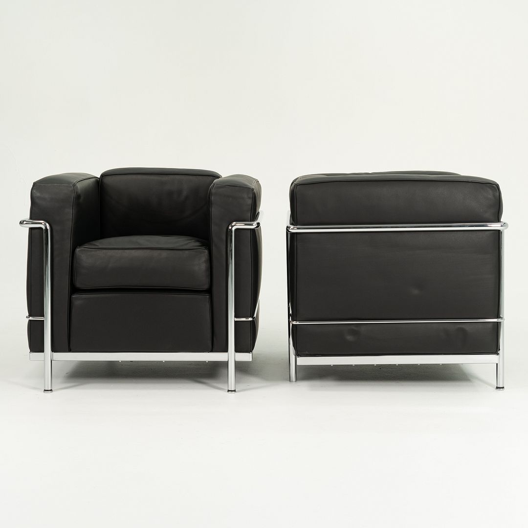 SOLD 2006 Cassina LC2 Petit Modèle Lounge Chair by Le Corbusier, Pierre Jeanneret, and Charlotte Perriand for Cassina in Black Leather