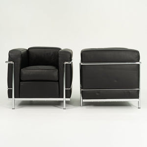 SOLD 2006 Cassina LC2 Petit Modèle Lounge Chair by Le Corbusier, Pierre Jeanneret, and Charlotte Perriand for Cassina in Black Leather