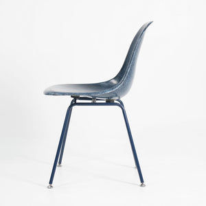 2010s Pair of Modernica Eames Fiberglass Dining Chairs with H Base in Navy Blue