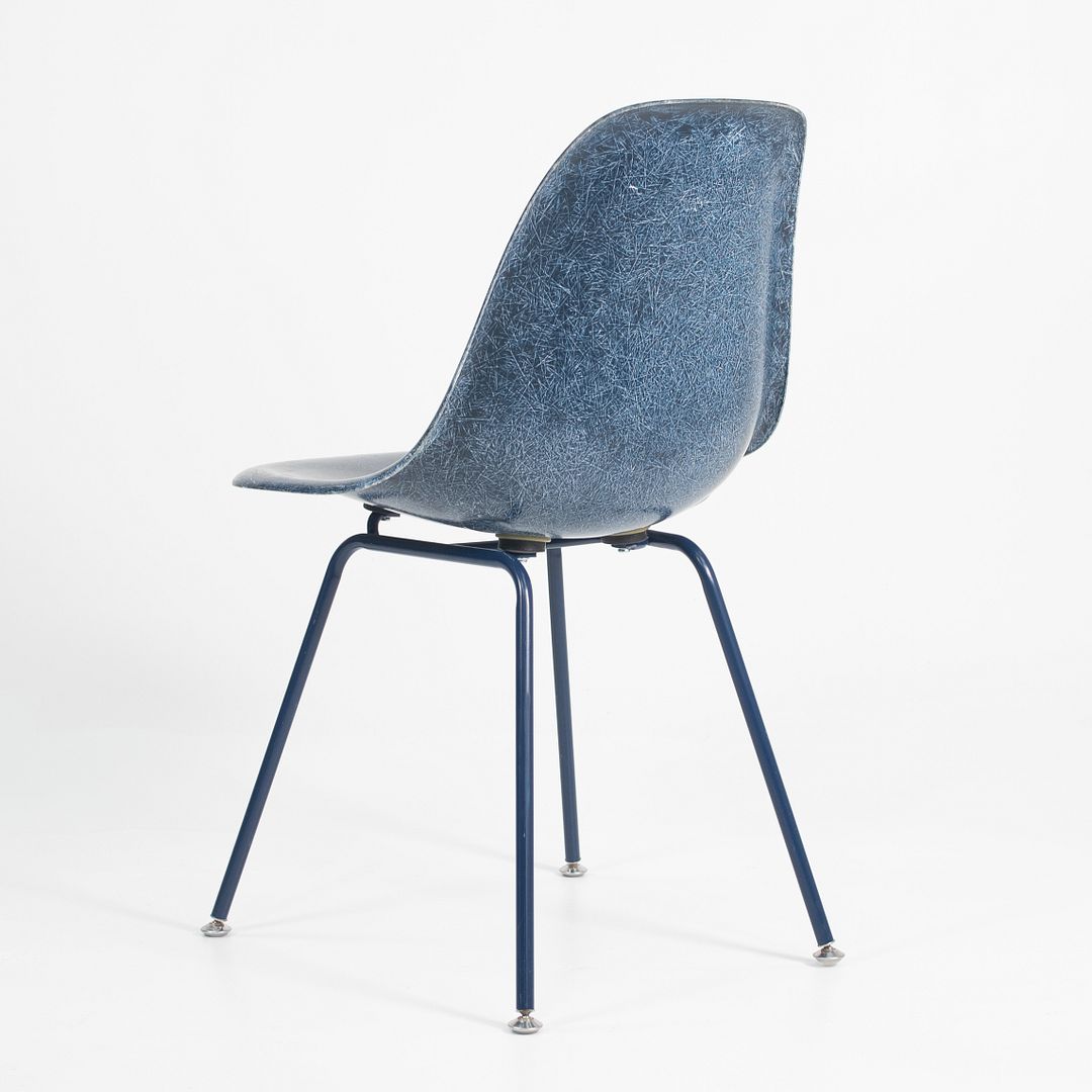 2010s Pair of Modernica Eames Fiberglass Dining Chairs with H Base in Navy Blue