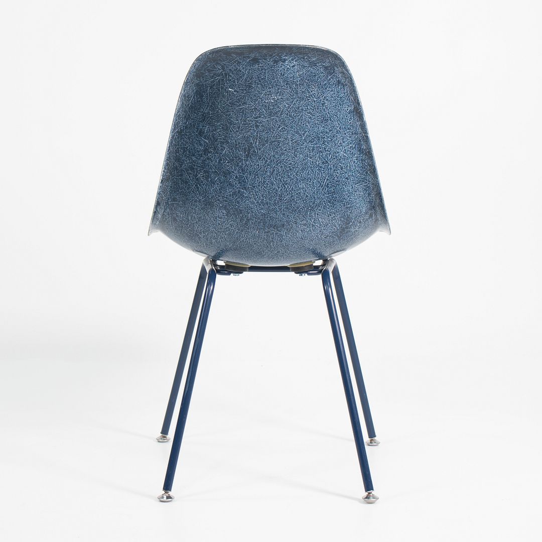 2010s Pair of Modernica Eames Fiberglass Dining Chairs with H Base in Navy Blue