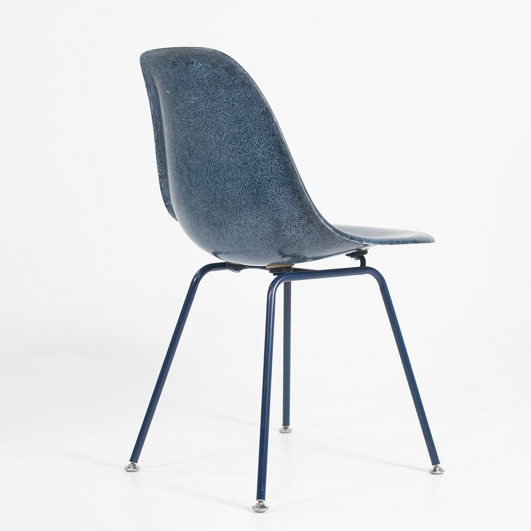 2010s Pair of Modernica Eames Fiberglass Dining Chairs with H Base in Navy Blue