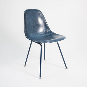 2010s Pair of Modernica Eames Fiberglass Dining Chairs with H Base in Navy Blue