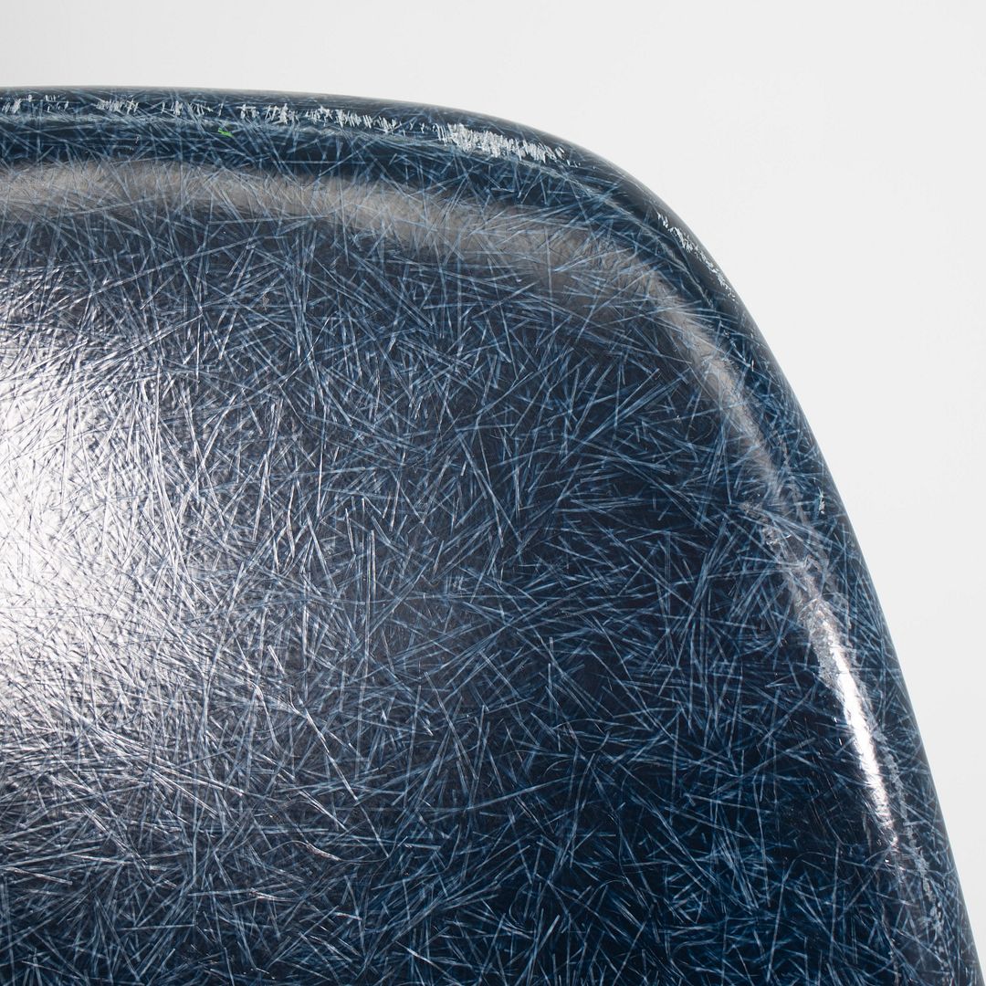 2010s Pair of Modernica Eames Fiberglass Dining Chairs with H Base in Navy Blue