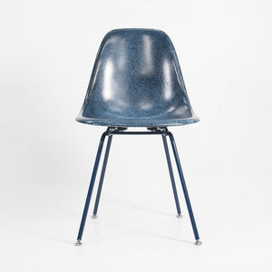 2010s Pair of Modernica Eames Fiberglass Dining Chairs with H Base in Navy Blue
