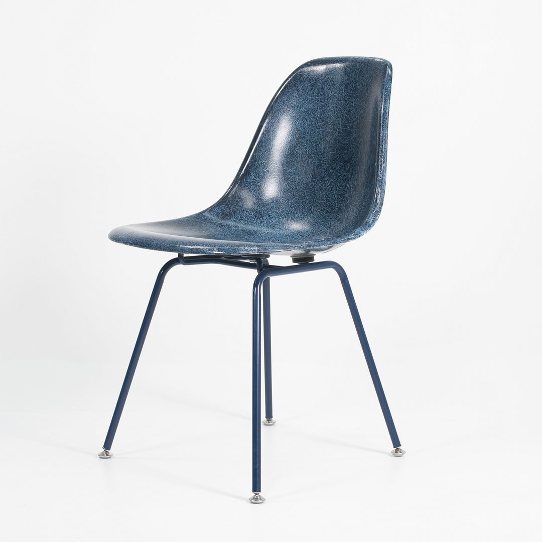 2010s Pair of Modernica Eames Fiberglass Dining Chairs with H Base in Navy Blue
