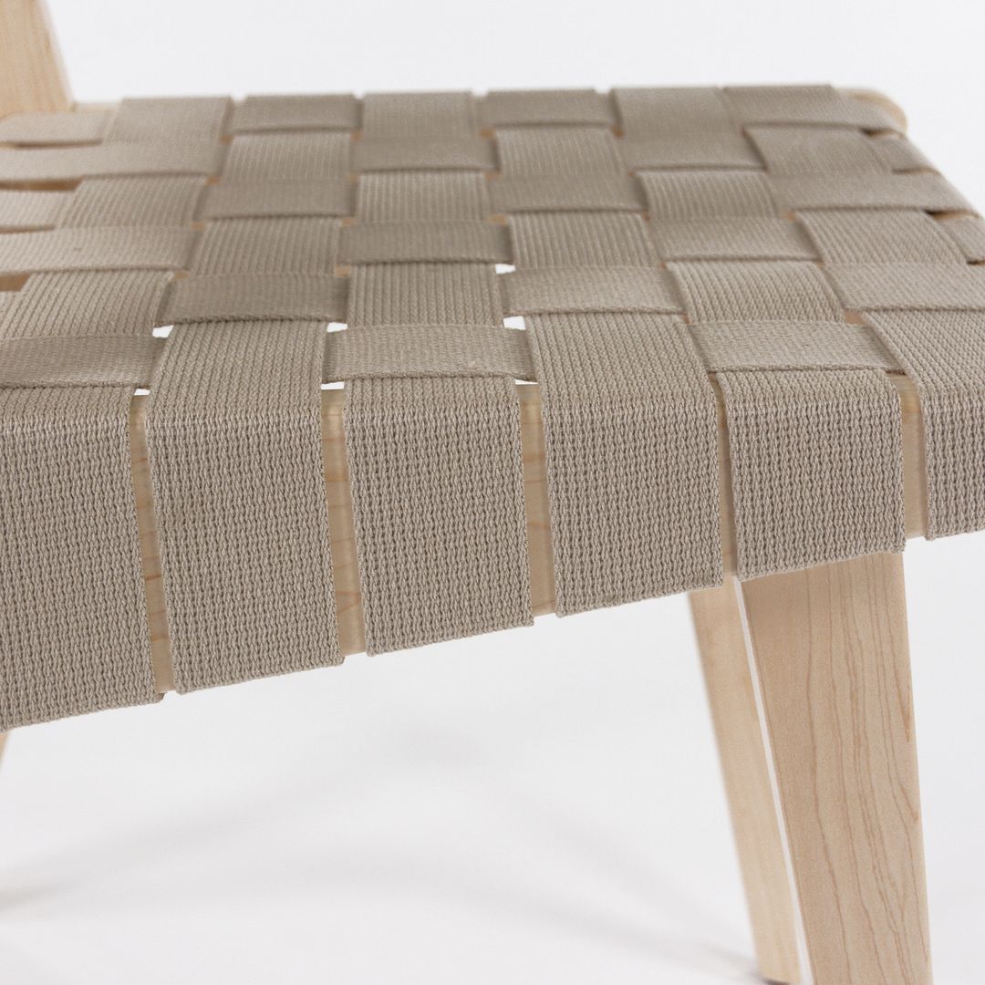 2020 Knoll Risom Side Chair in Lacquered Maple with Tan Straps, Model 666C-WB