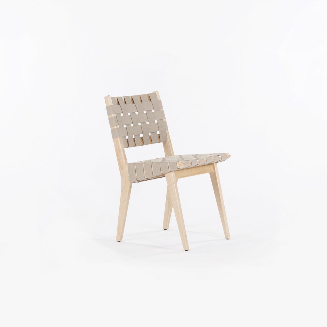 2020 Knoll Risom Side Chair in Lacquered Maple with Tan Straps, Model 666C-WB