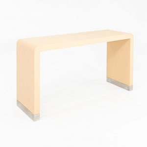 1990s Karl Springer Style Grass Cloth Waterfall Console Table in Stainless Steel