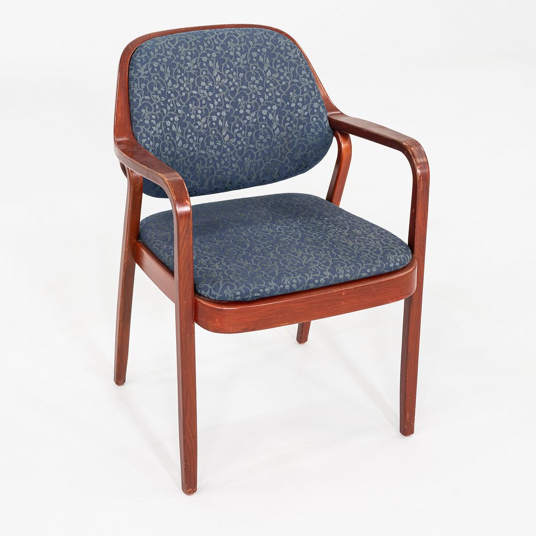 1980s Pair of Don Petitt for Knoll 1105 Bentwood Armchair in Oak w/ Blue Fabric