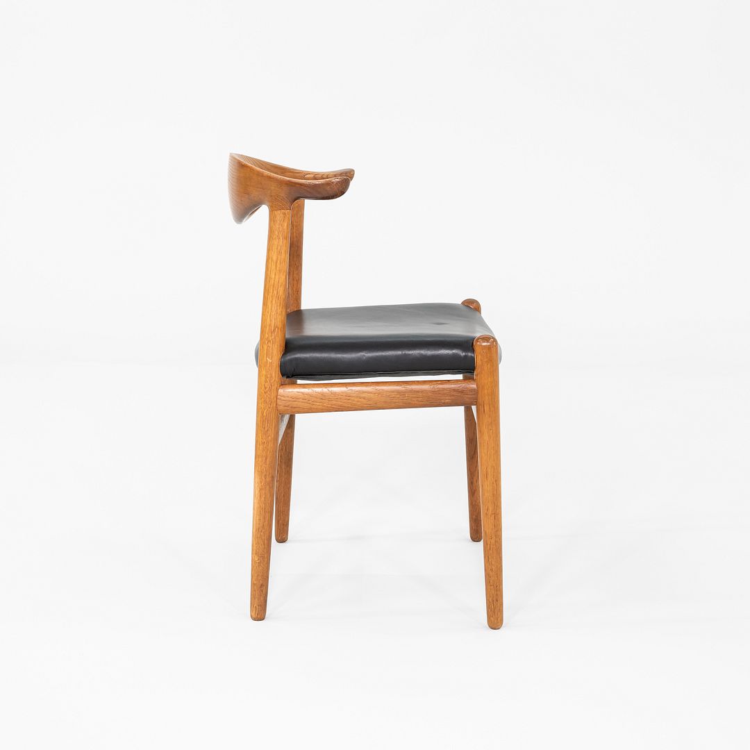 1960s Hans Wegner for Johannes Hansen JH505 Cow Horn Chair Oak w/ Black Leather