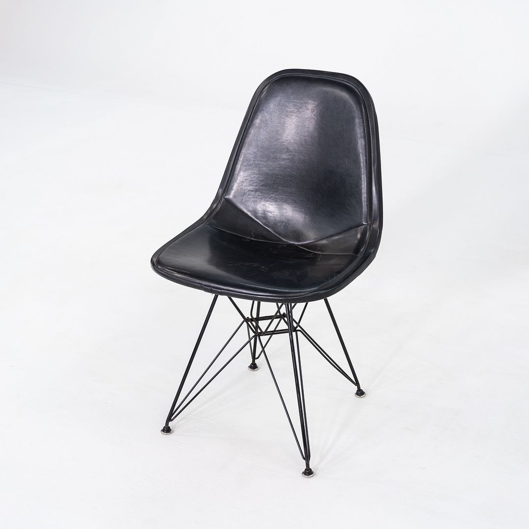 C. 1954 Herman Miller Eames DKR-1 Wire Dining Side Chair with Black Naugahyde