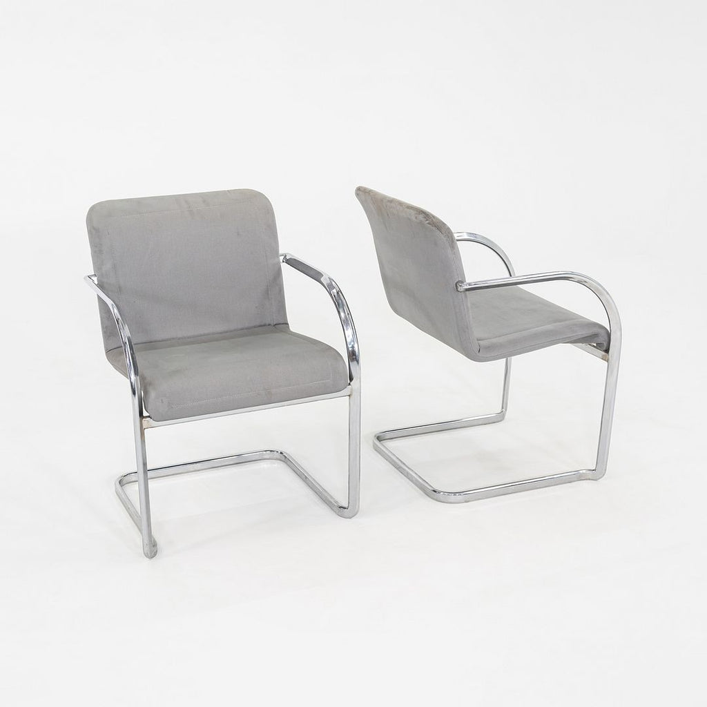 1980s Thonet Chrome Cantilever Sled Base Dining Arm Chairs in Grey Fabric 21x Available