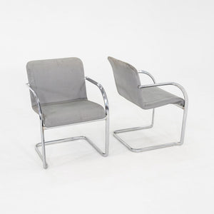 1980s Thonet Chrome Cantilever Sled Base Dining Arm Chairs in Grey Fabric 21x Available