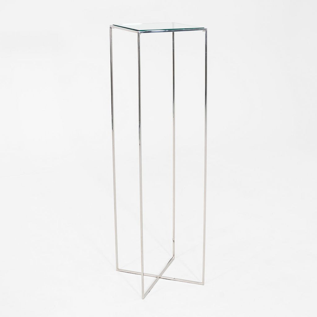 1970s Square Glass Top and Chromed Steel Pedestal Base 14 x 14 x 52 inches