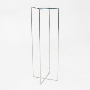 1970s Square Glass Top and Chromed Steel Pedestal Base 14 x 14 x 52 inches