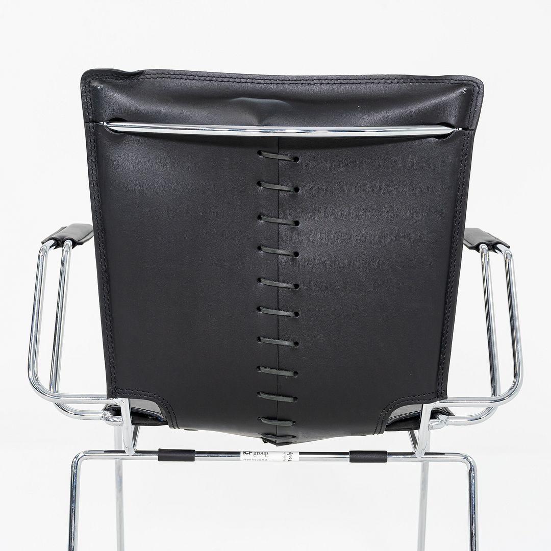 1980s Pair of Hiroyuki Toyoda for ICF Dining Arm Chairs in Black Leather & Steel