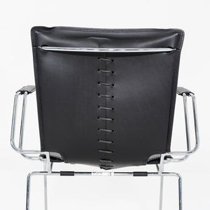 1980s Pair of Hiroyuki Toyoda for ICF Dining Arm Chairs in Black Leather & Steel