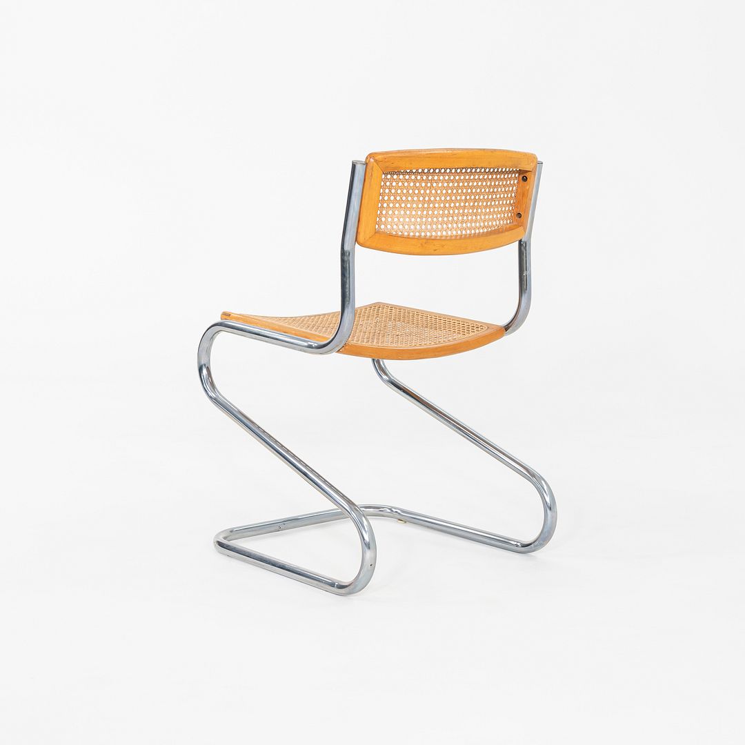 C. 1977 Italian Cantilever Side Chair in Chromed Steel with Caned Seat and Back
