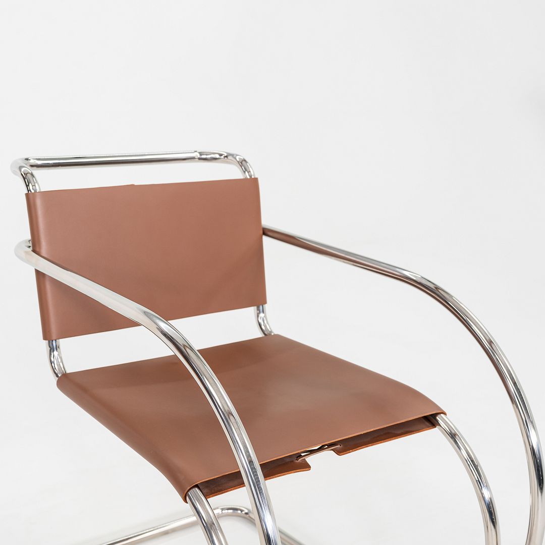 SOLD 2005 Pair of Mies van der Rohe for Knoll Leather & Chrome Steel MR20 Armchair