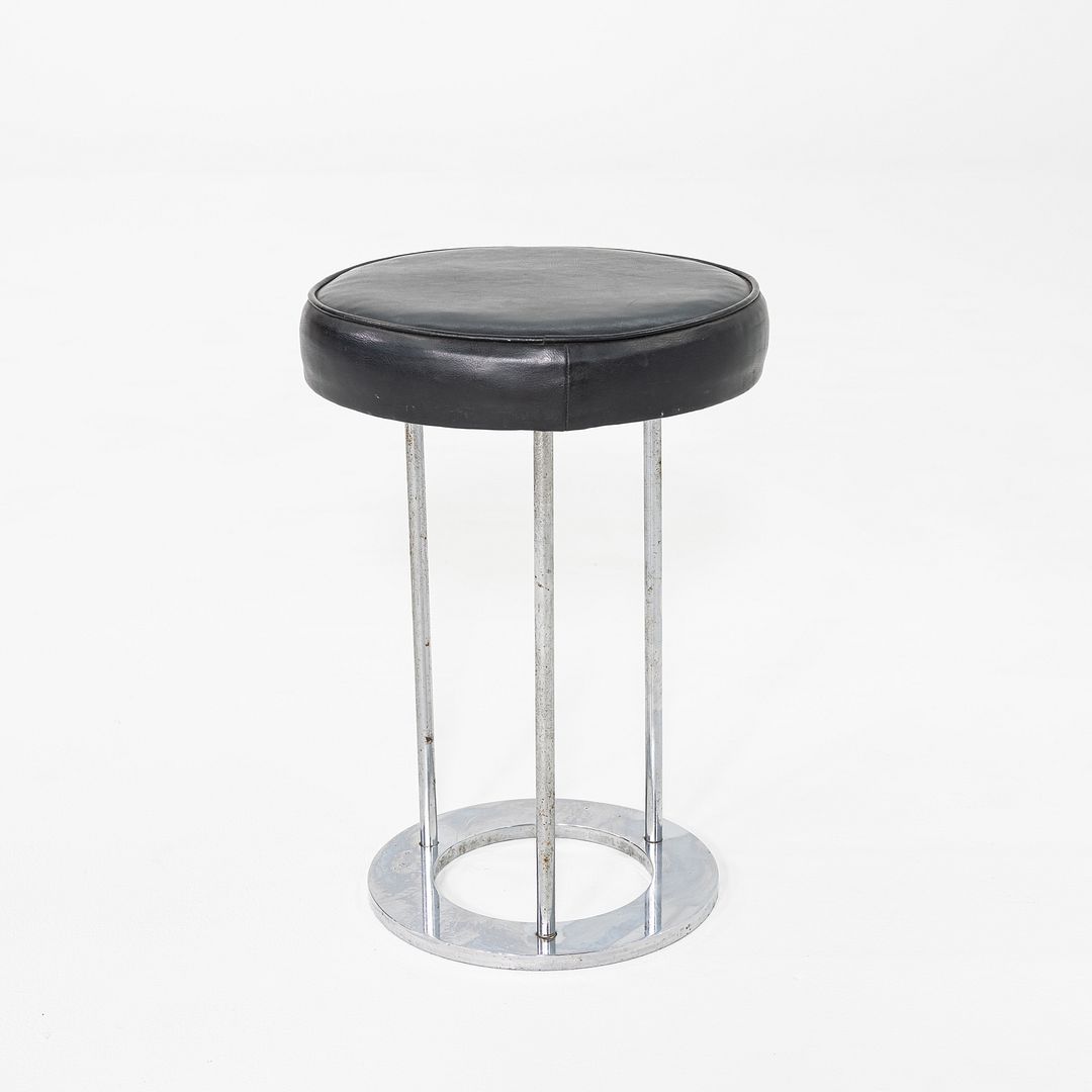 1970s Paul Mayen for Habitat Occasional Stool in Chrome and Black Vinyl 18"