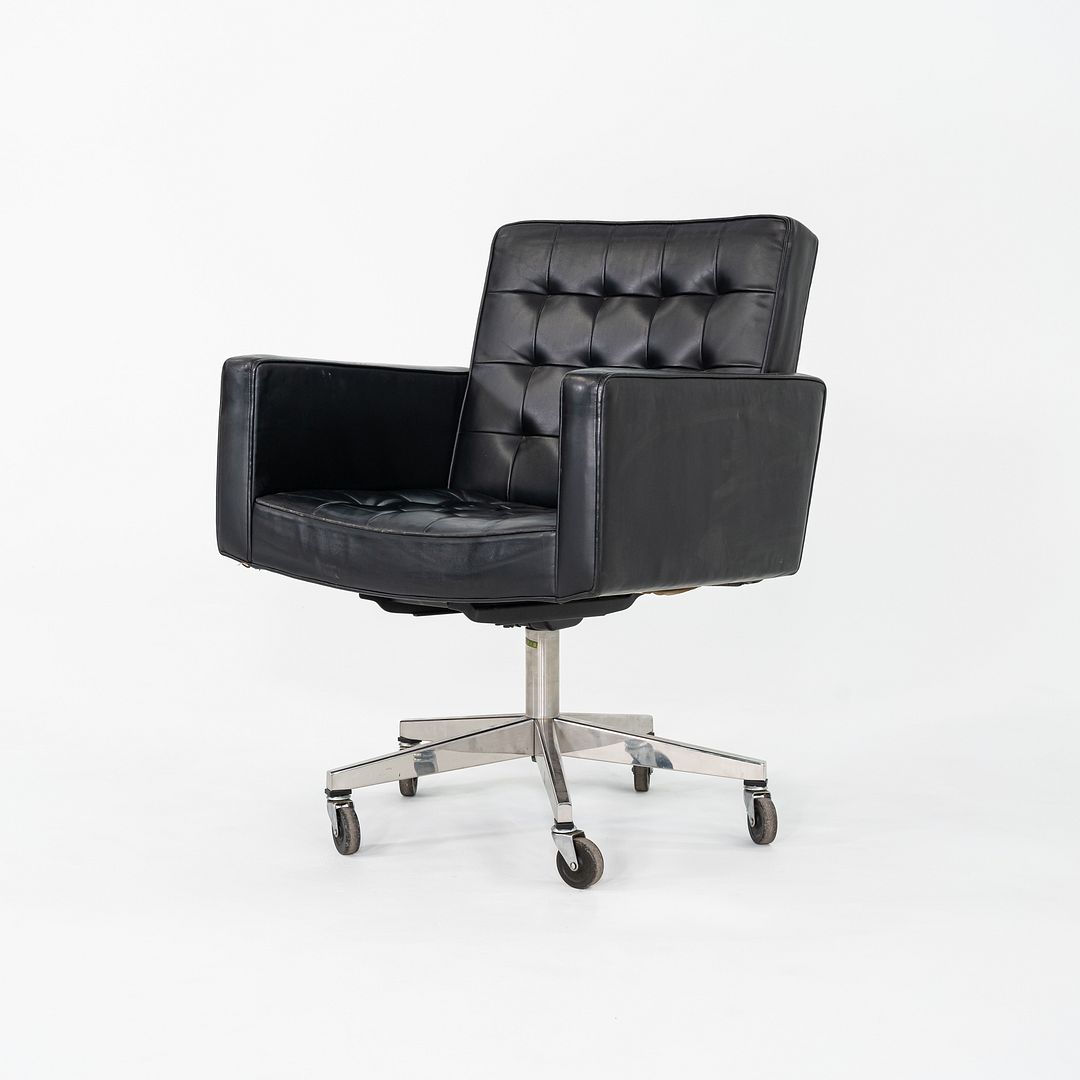 1971 Vincent Cafiero for Knoll Black Leather Rolling Desk Chair 4x Available