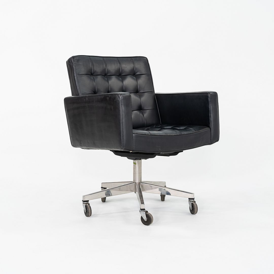1971 Vincent Cafiero for Knoll Black Leather Rolling Desk Chair 4x Available