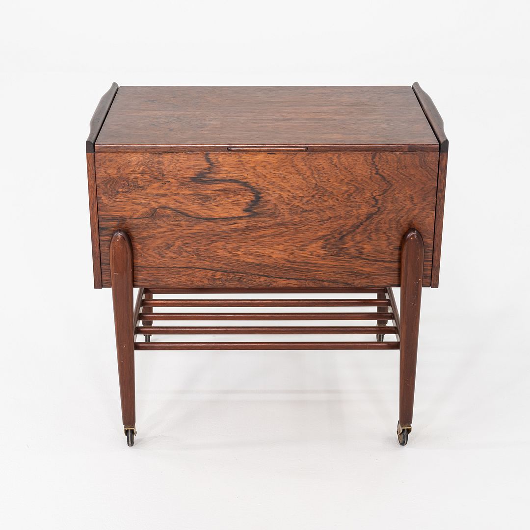 1960s Danish Rosewood Sewing Cart / Rolling Trolley with Hinged Lift-Top Storage