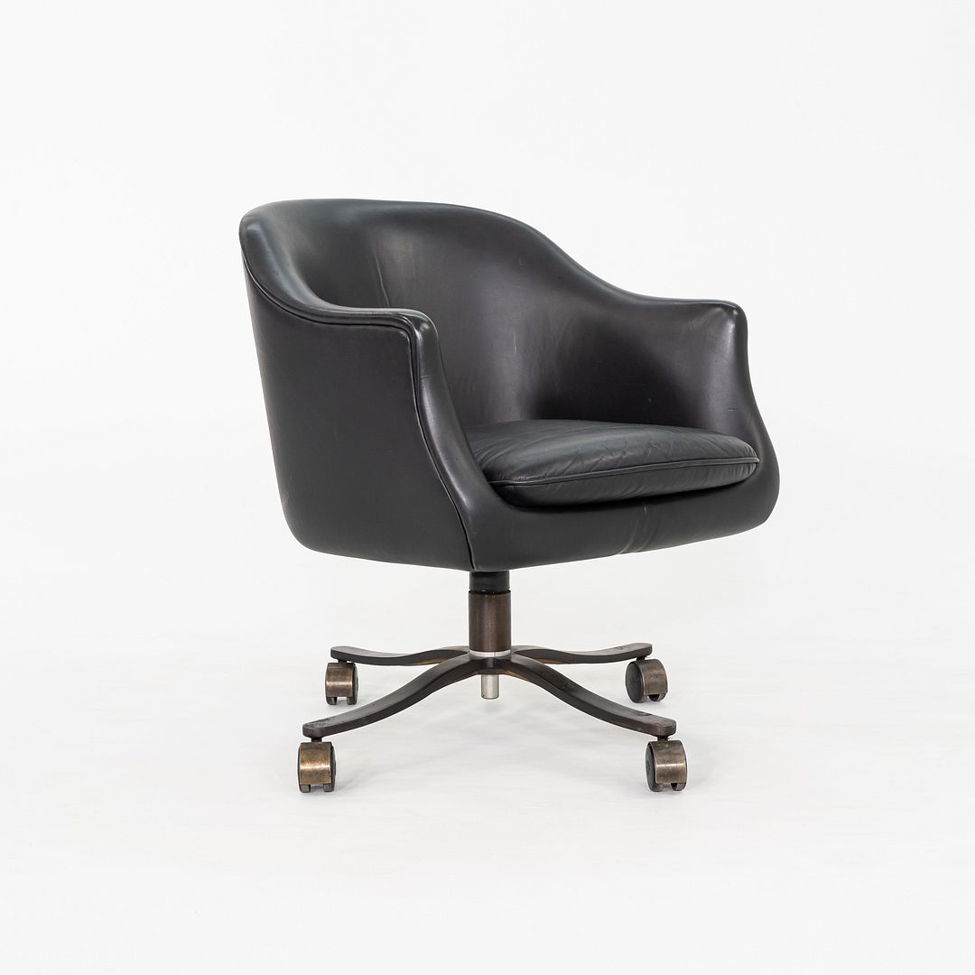 1980s Nicos Zographos Alpha Desk Chairs in Black Leather and Dark Bronze 2x Available