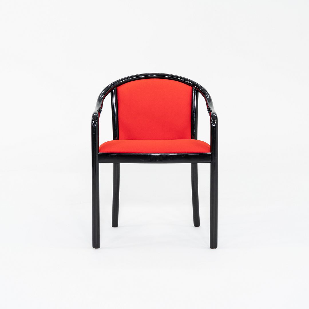 1980s Lacquered Wood Dining Arm Chair with Red Upholstery by Tonon in Italy