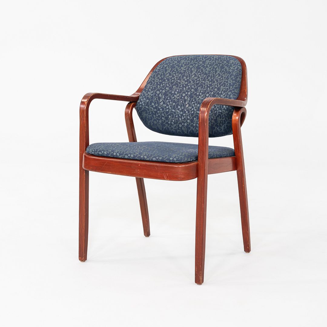 1980s Pair of Don Petitt for Knoll 1105 Bentwood Armchair in Oak w/ Blue Fabric