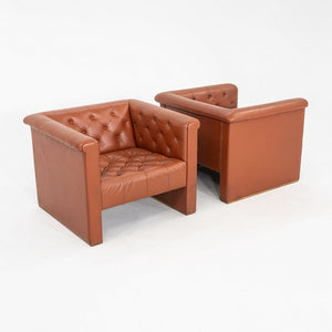 1974 Pair of Nicos Zographos CH.33 Club Lounge Chairs in Cognac Leather