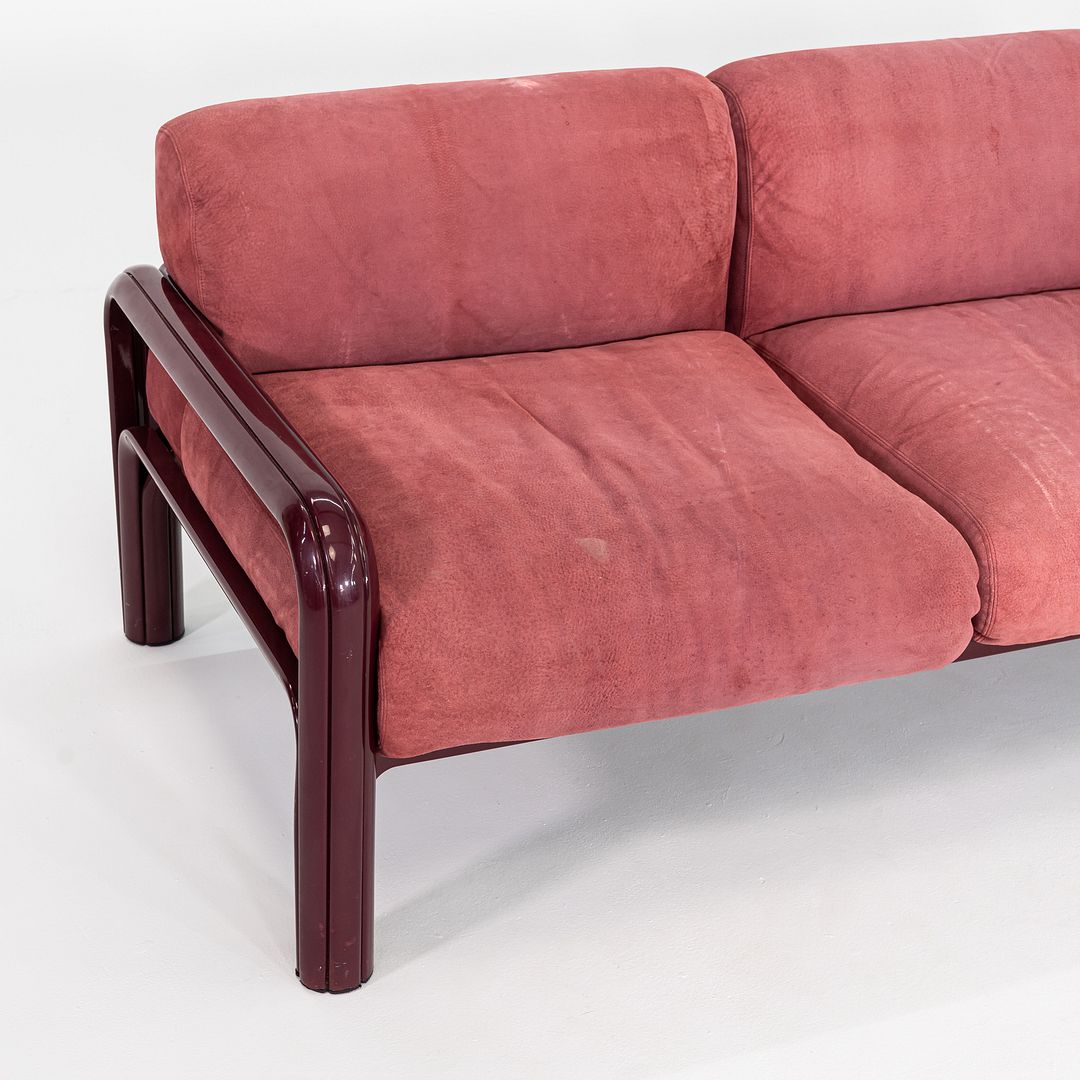1981 Gae Aulenti for Knoll Three Seat Sofa in Burgundy Frame & Suede Upholstery