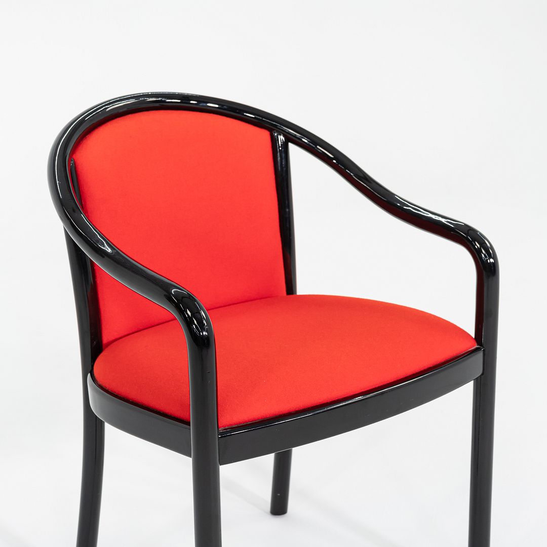 1980s Lacquered Wood Dining Arm Chair with Red Upholstery by Tonon in Italy