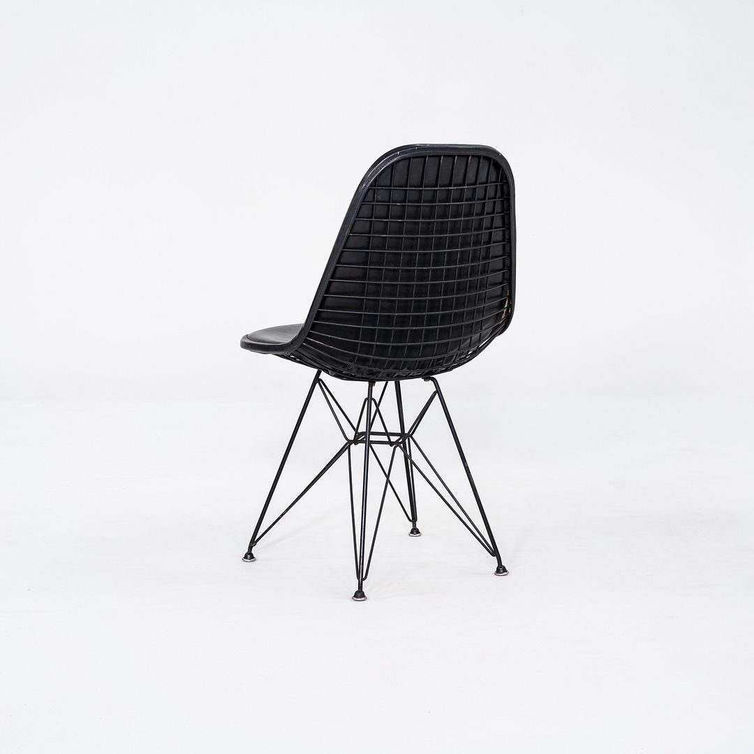 C. 1954 Herman Miller Eames DKR-1 Wire Dining Side Chair with Black Naugahyde
