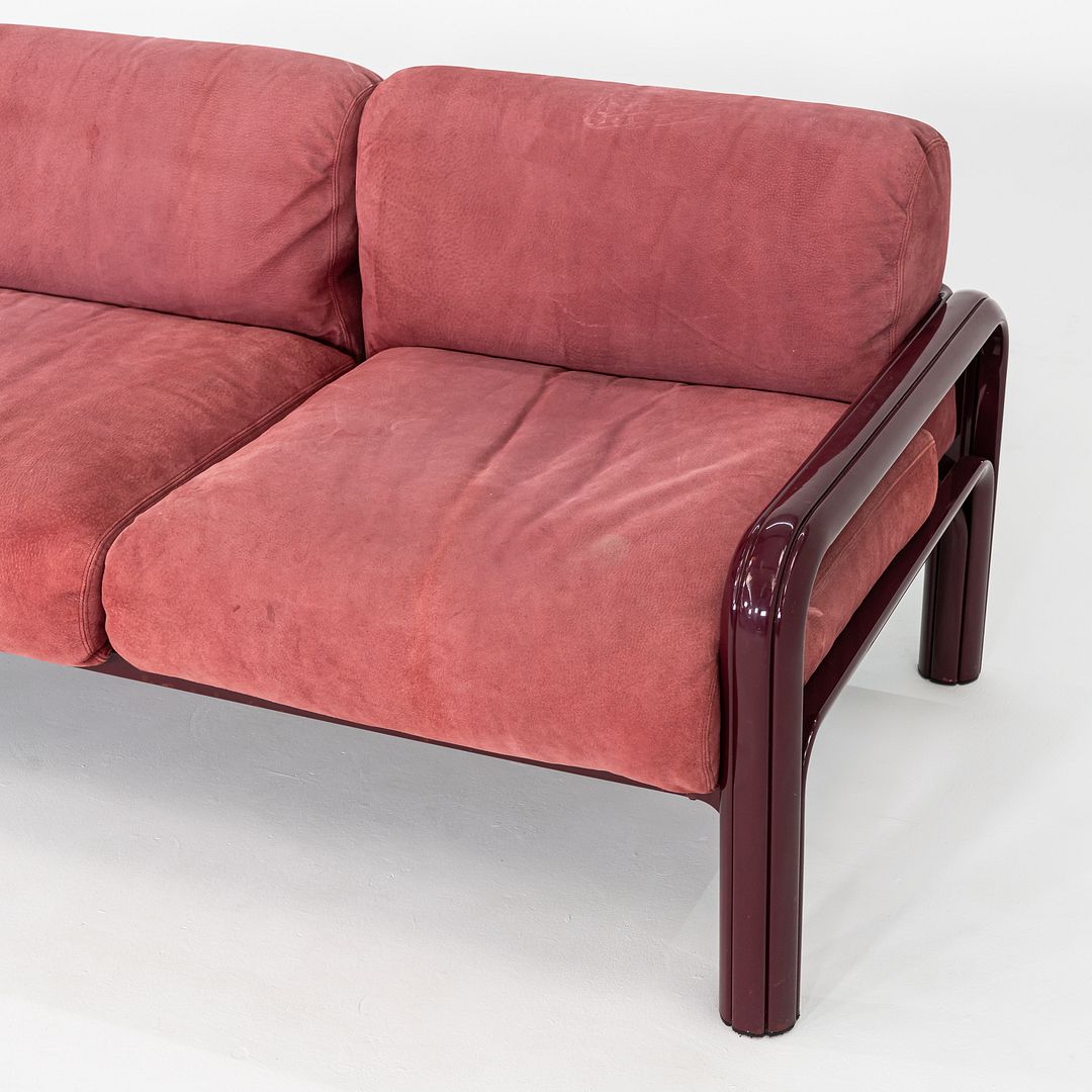 1981 Gae Aulenti for Knoll Three Seat Sofa in Burgundy Frame & Suede Upholstery