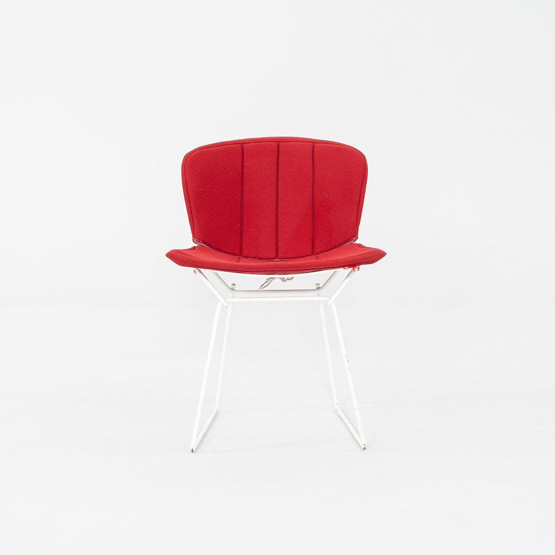 1980s Pair of Harry Bertoia for Knoll Dining / Side Chairs in White w/ Red Pads