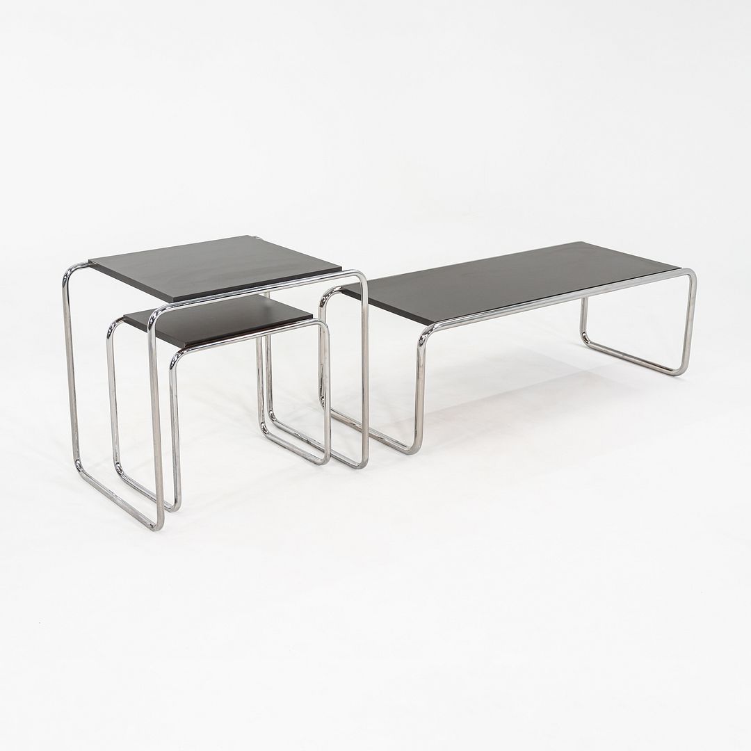 1990s Marcel Breuer Thonet Laccio Tall Side / End Table Black Laminate 2x Avail