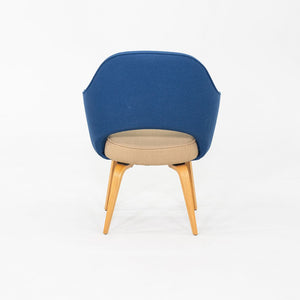 2015 Pair of Eero Saarinen for Knoll Dining Arm Chairs in Blue with Wooden Legs