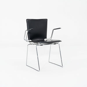 1980s Pair of Hiroyuki Toyoda for ICF Dining Arm Chairs in Black Leather & Steel