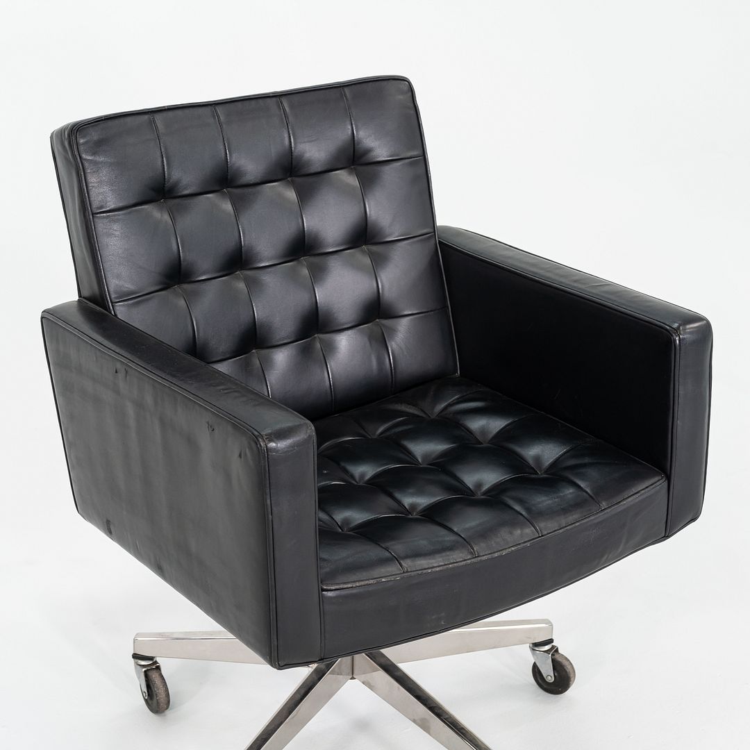 1971 Vincent Cafiero for Knoll Black Leather Rolling Desk Chair 4x Available