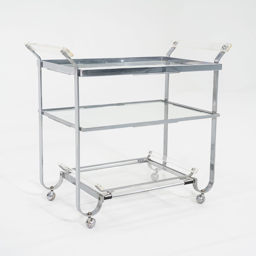 C. 1930s Treitel Gratz Bar Cart / Trolley in Chromed Steel with Glass Shelves
