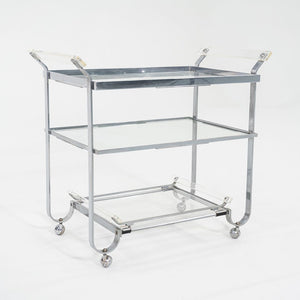 C. 1930s Treitel Gratz Bar Cart / Trolley in Chromed Steel with Glass Shelves