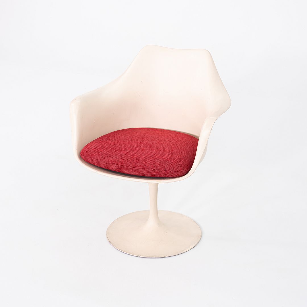 1964 Eero Saarinen for Knoll Tulip Dining Arm Chair with Red Upholstered Cushion