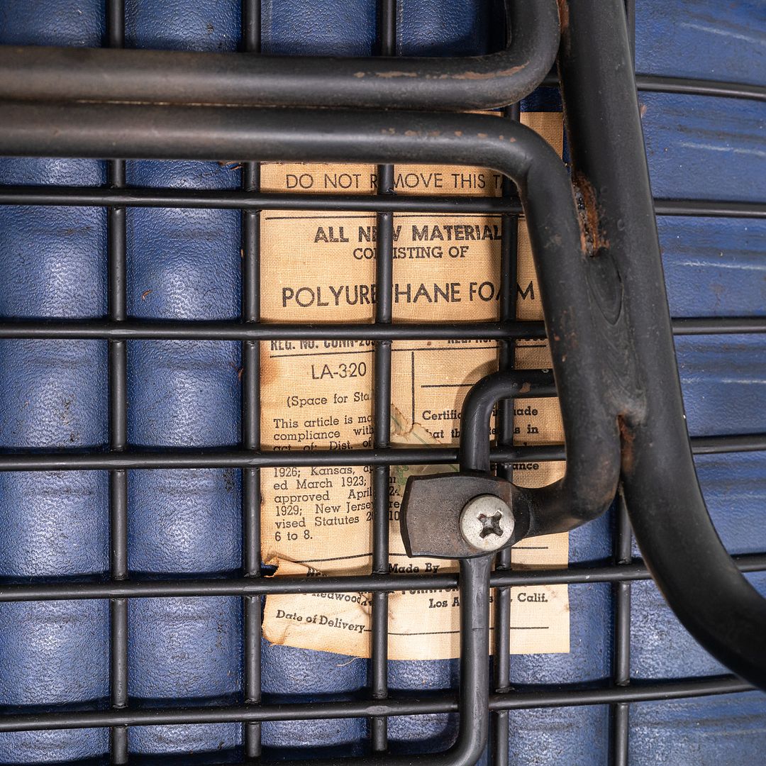 C. 1957 Herman Miller Eames Wire DKX-1 in Black Steel with Bikini Pad in Blue