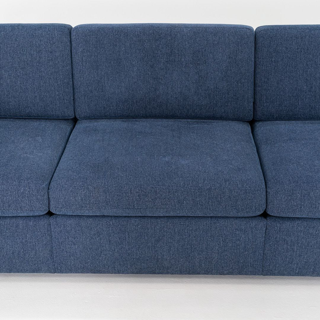 2018 Charles Pfister for Knoll Three Seat Tuxedo Sofa w/ Blue Fabric Upholstery