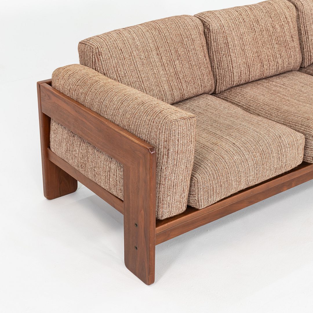 1980s Afra and Tobia Scarpa for Knoll Bastiano Three Seat Sofa Walnut w/ Tweed