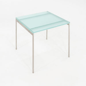 2000s Cappellini Square Side Table with Brushed Steel Frame and Blue Glass Top