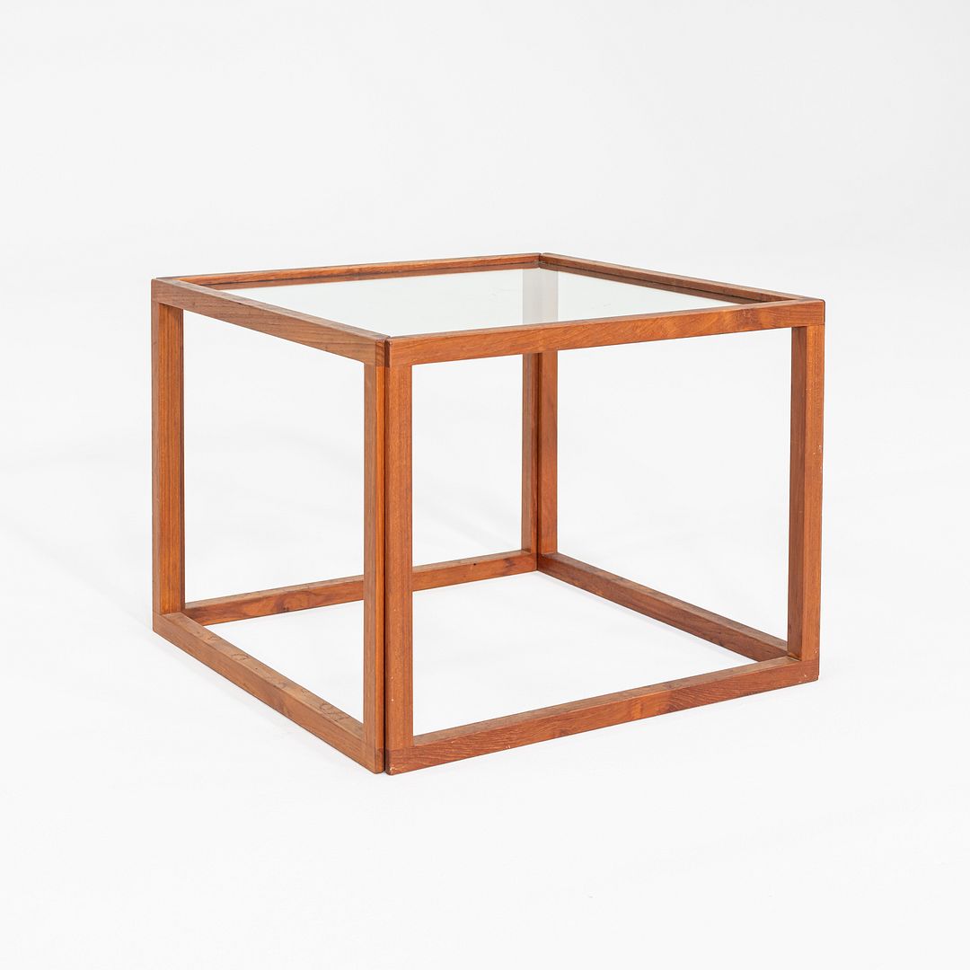 1960s Kai Kristiansen Cube Side or End Table in Teak and Glass 18x18x14 inches
