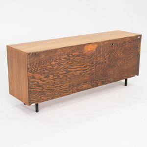 1950s Tall Florence Knoll Credenza in Oak with Sliding Doors and Leather Pulls
